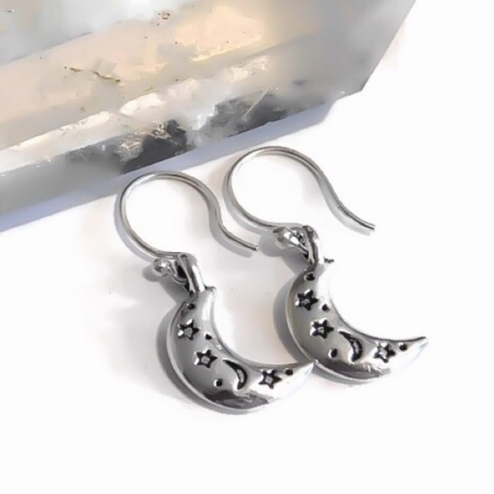 Crescent Moon Drop Earrings 925 Silver